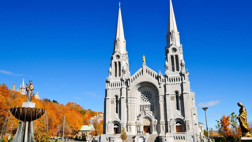 Beautiful autumn landscape of Saint Anne de Beaupre Basilica