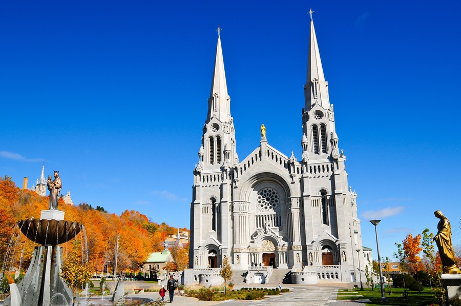 Beautiful autumn landscape of Saint Anne de Beaupre Basilica