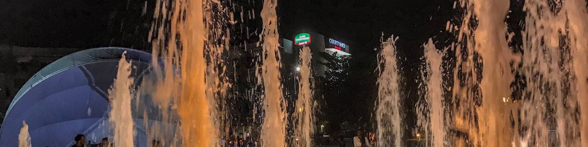 #Reflections of my trip to Jamaica. This water area is in Emancipation Park which is lit up in the evening hours. Nice area to walk around and relax on a warm day.