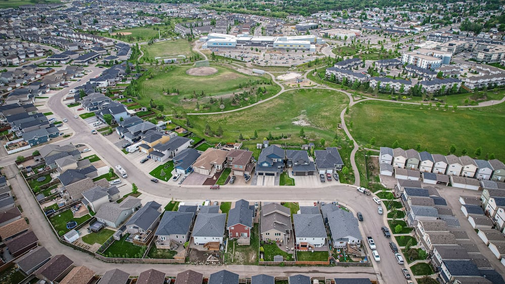 Hampton Village Neighborhood Aerial View in Saskatoon