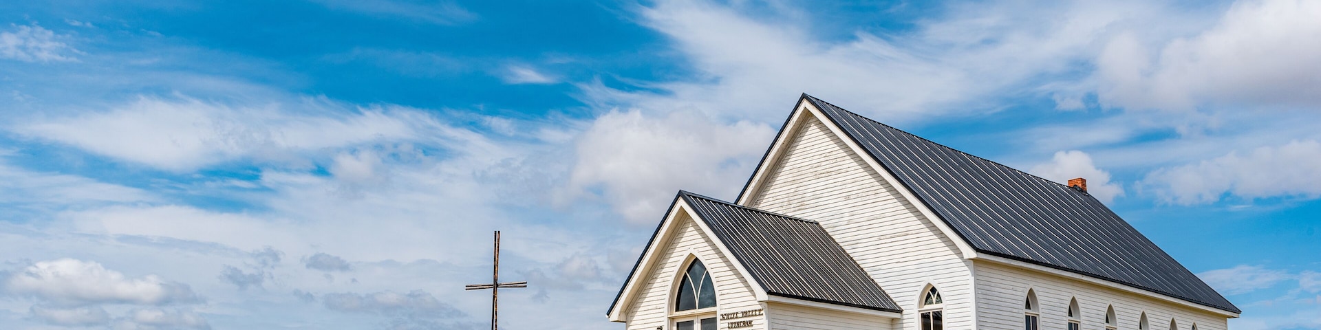 The historic yet abandoned White Valley Lutheran Church south of Shaunavon, SK, Canada
