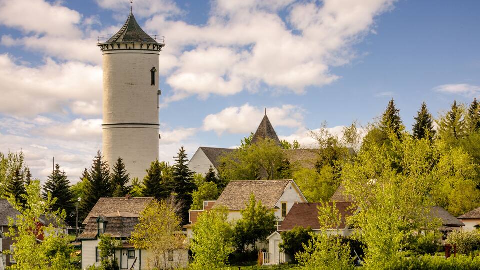 old town with a white tower