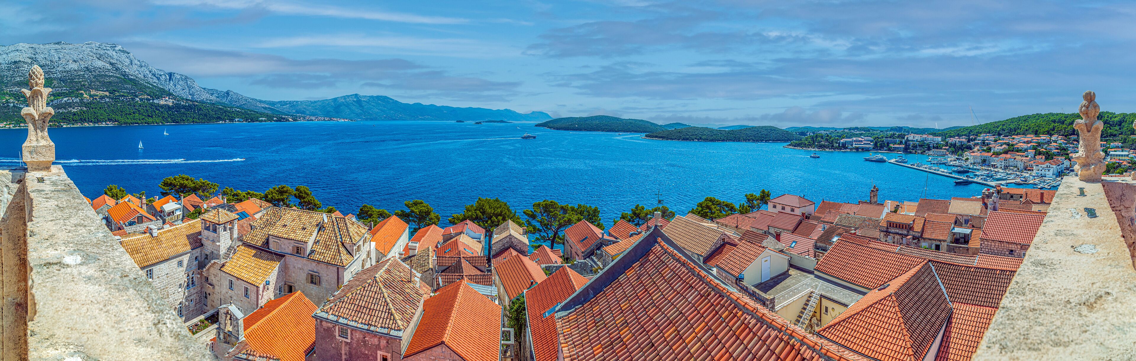View from the tower of the church of St. Marco of the medieval town of Korcula in Croatia