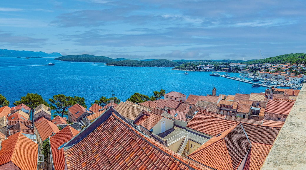 View from the tower of the church of St. Marco of the medieval town of Korcula in Croatia