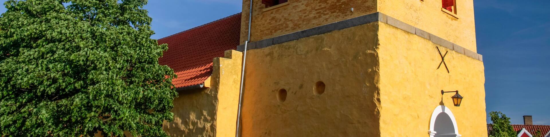 The yellow Church of Allinge on Bornholm