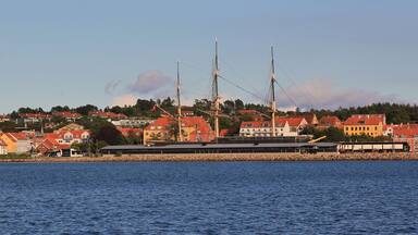 Fregatten Jylland and harbour of Ebeltoft, Denmark.