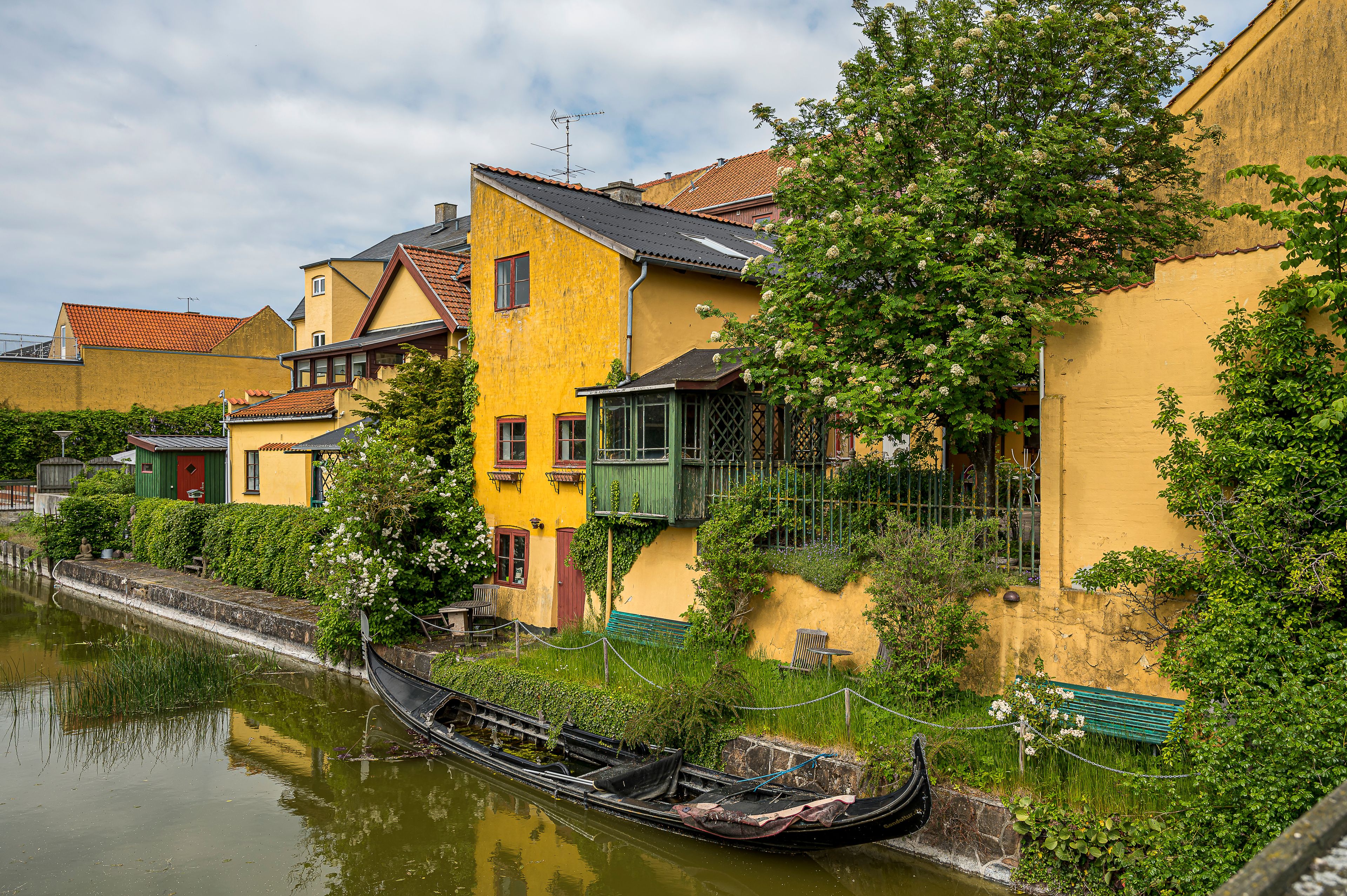 a sunken gondola in the canal of Frederiksværk