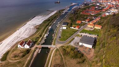 Building of Limfjord Museum between Frederik VII' s canal and Limfjord inlet at Logstor, Denmark