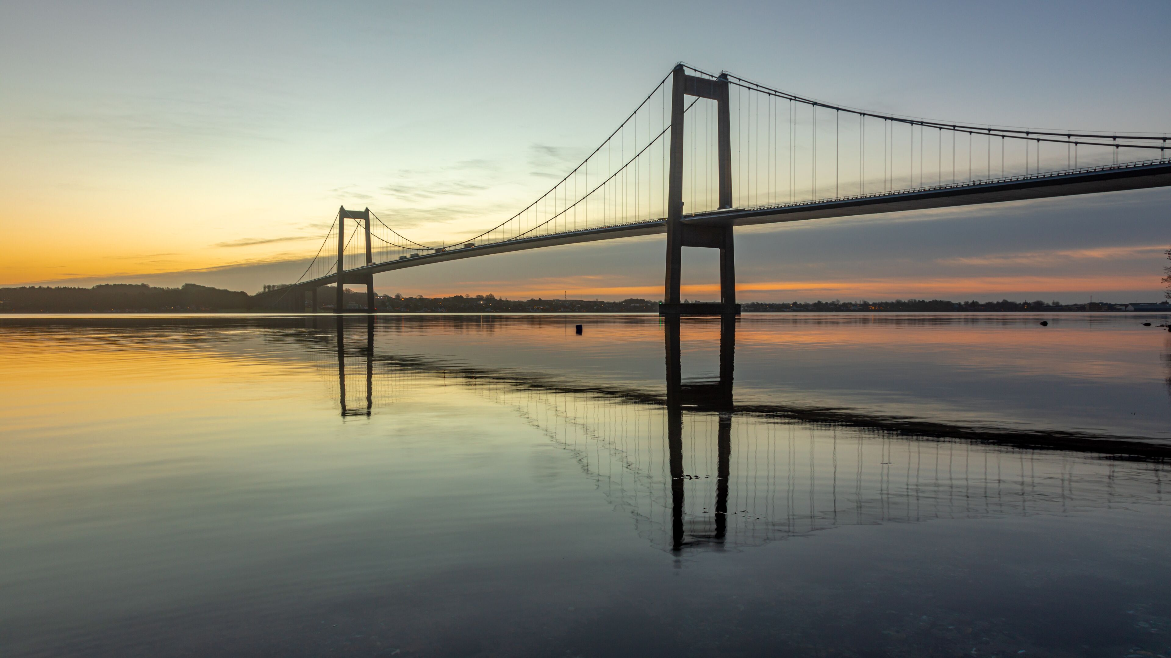 Denmark, Middelfart, 16.Dec. 2021 - Here the Little Belt Bridge at sunset
