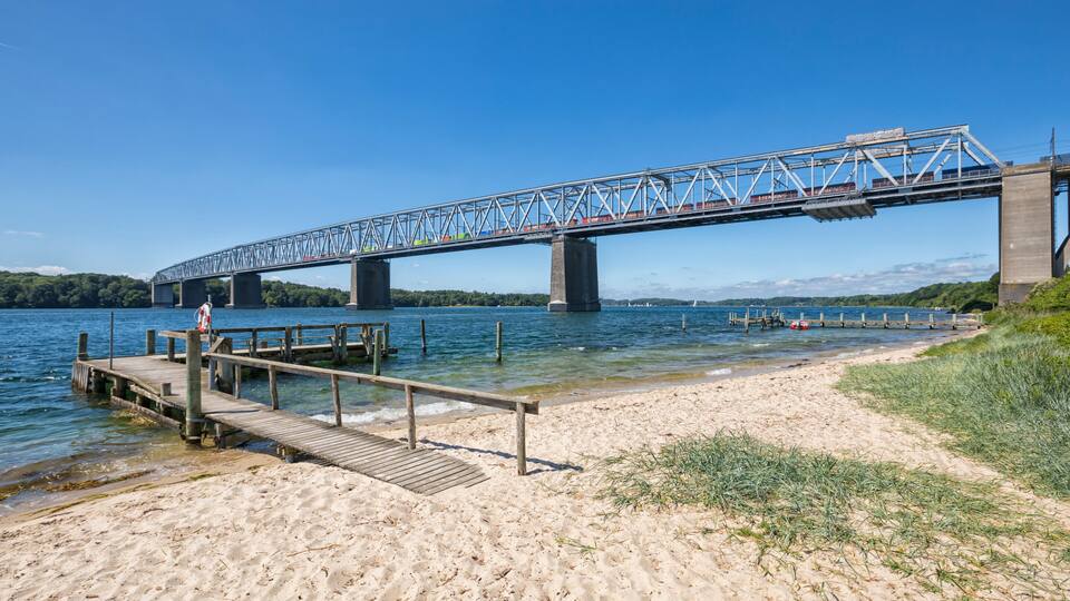 Old bridge crossing the Little Belt between Funen and Jutland at Middelfart, Denmark