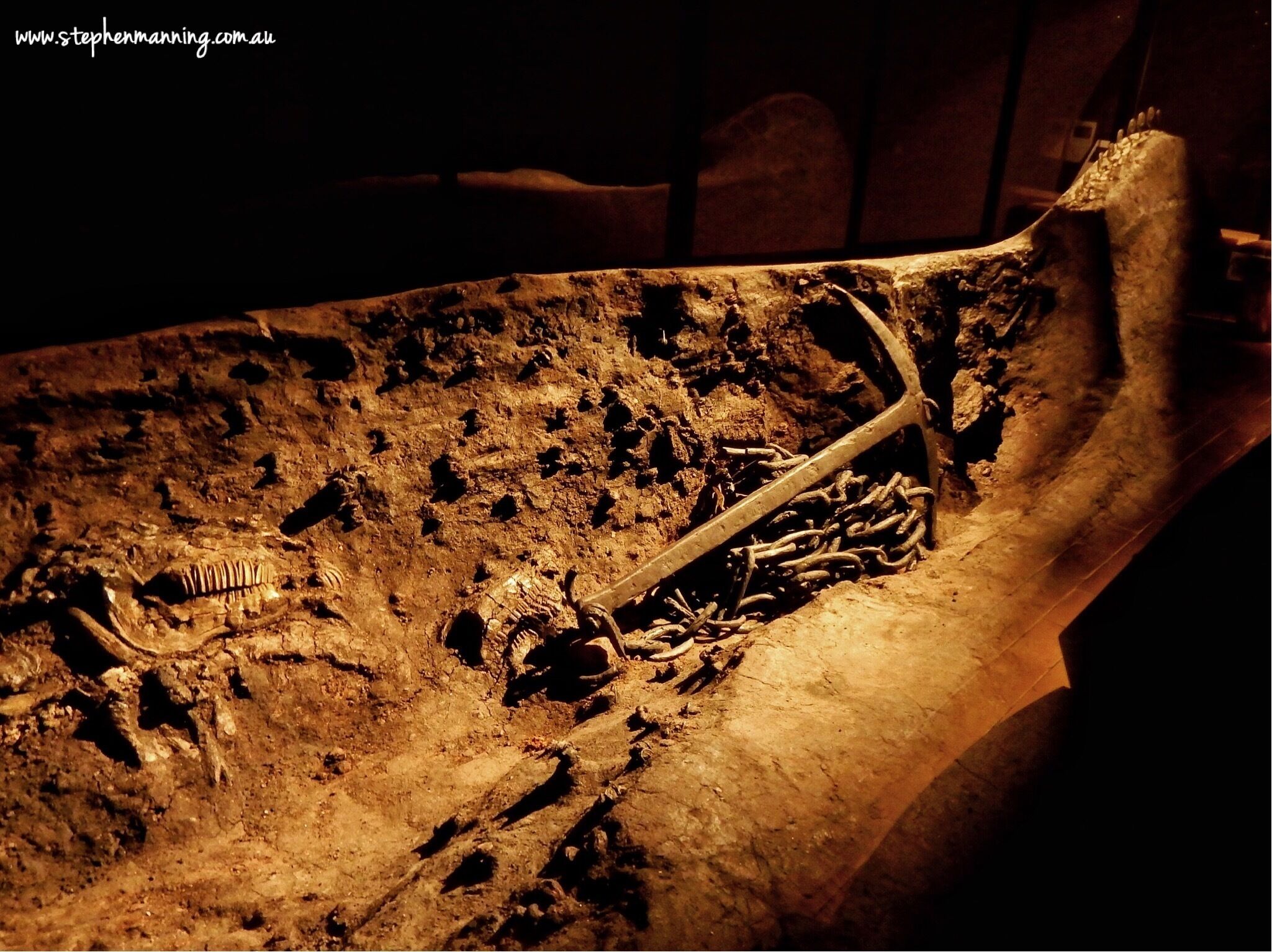 Vikingemuseet Ladby is a situated just outside of the small town of Kerteminde on the island of Funen, Denmark. This Viking Museum sits close by the burial mound in which a Viking king was laid to rest in his boat along with horses and other offerings to his gods more than 1000 years ago.

The site was first excavated in 1934 and concrete dome cover has been constructed to protect and allow access to the site. The wood has long since gone but the outline of the boats hull, planking and iron rivets can be clearly seen along with the skeletons of the horses, anchor and other adornments. 

The museum narrates the story of the discovery and allows visitors a glimpse of what life would have been like back then. It has a reconstruction of boat in a lower room with artefacts and objects found at the site displayed above. On an adjacent plot enthusiasts are currently building a full scale replica using the same tools and methods used by the Viking shipbuilders.

I would strongly recommend you visit the Museum on a day that the shipbuilders are working on the replica as it was fascinating to watch. Check the museums website for times and details http://en.vikingemuseetladby.dk/