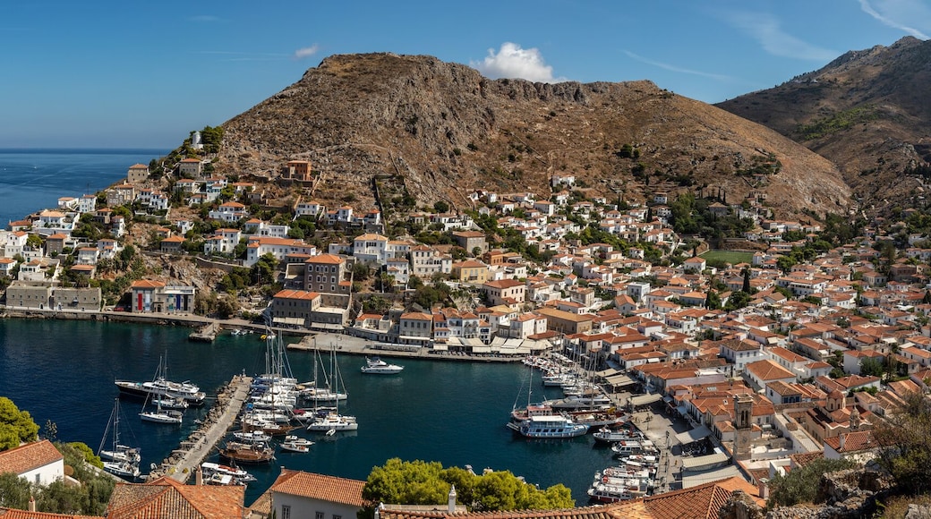 Panorama of pier and town in Hydra Island
