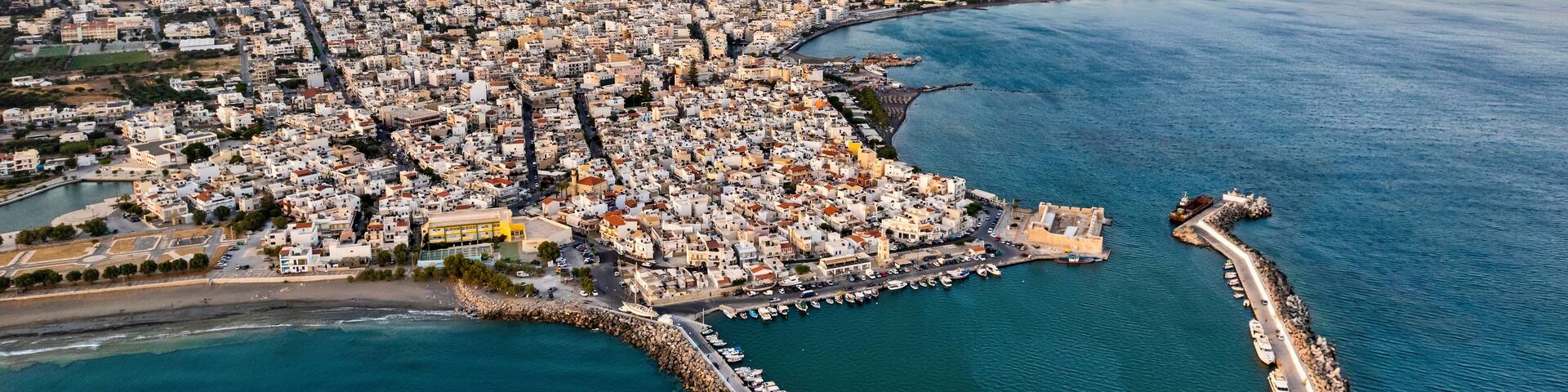 Aerial view of Ierapetra (Lasithi, Crete island, Greece -the southernmost town in Europe) around sunset.