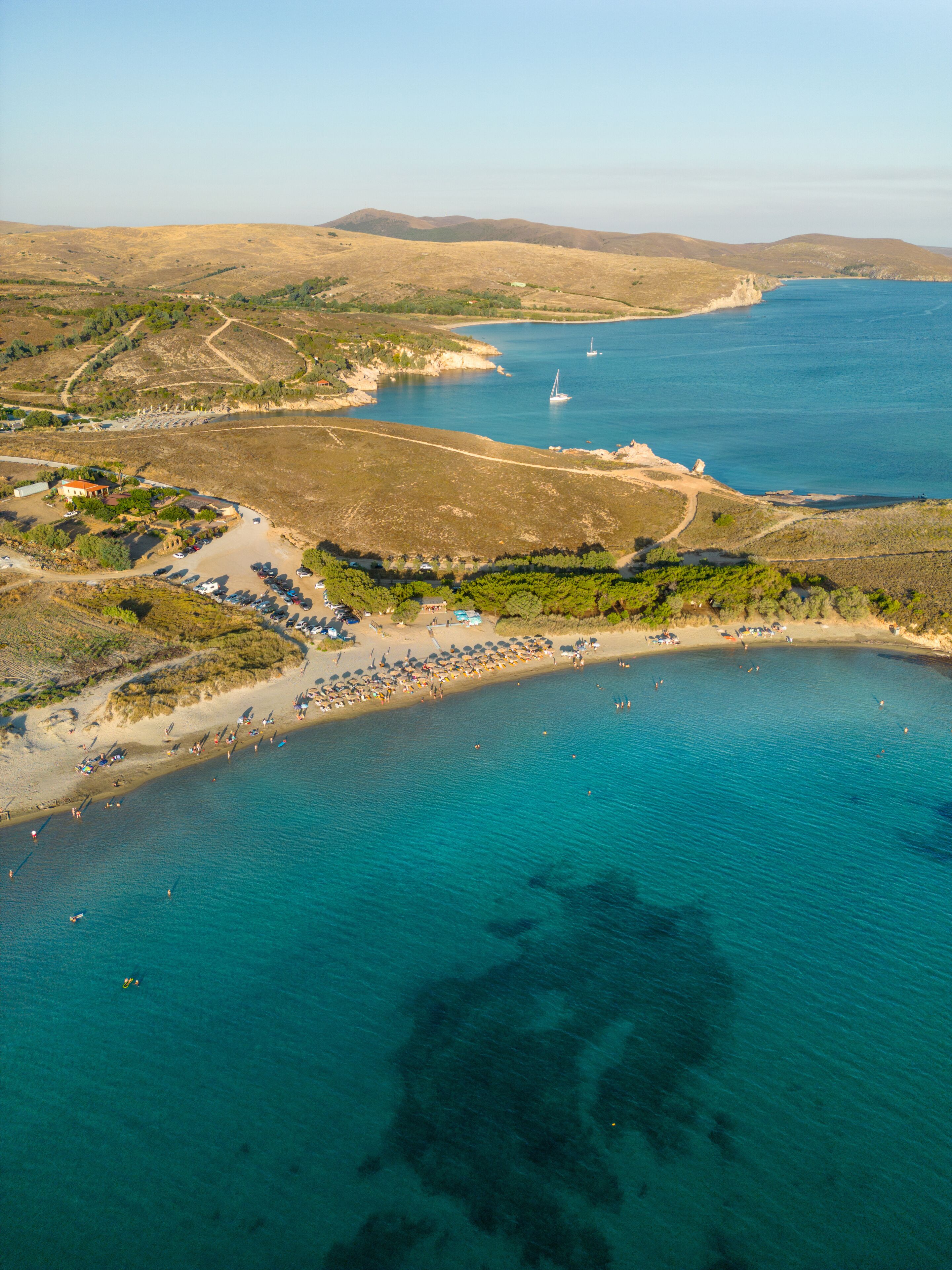 Aerial view of Megalo Fanaraki beach on the island of Lemnos