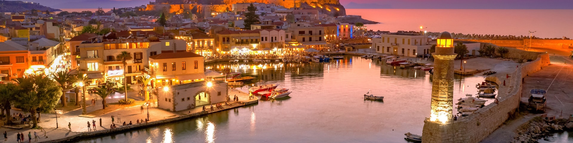 Rethymno city at Crete island in Greece. The old venetian harbor.