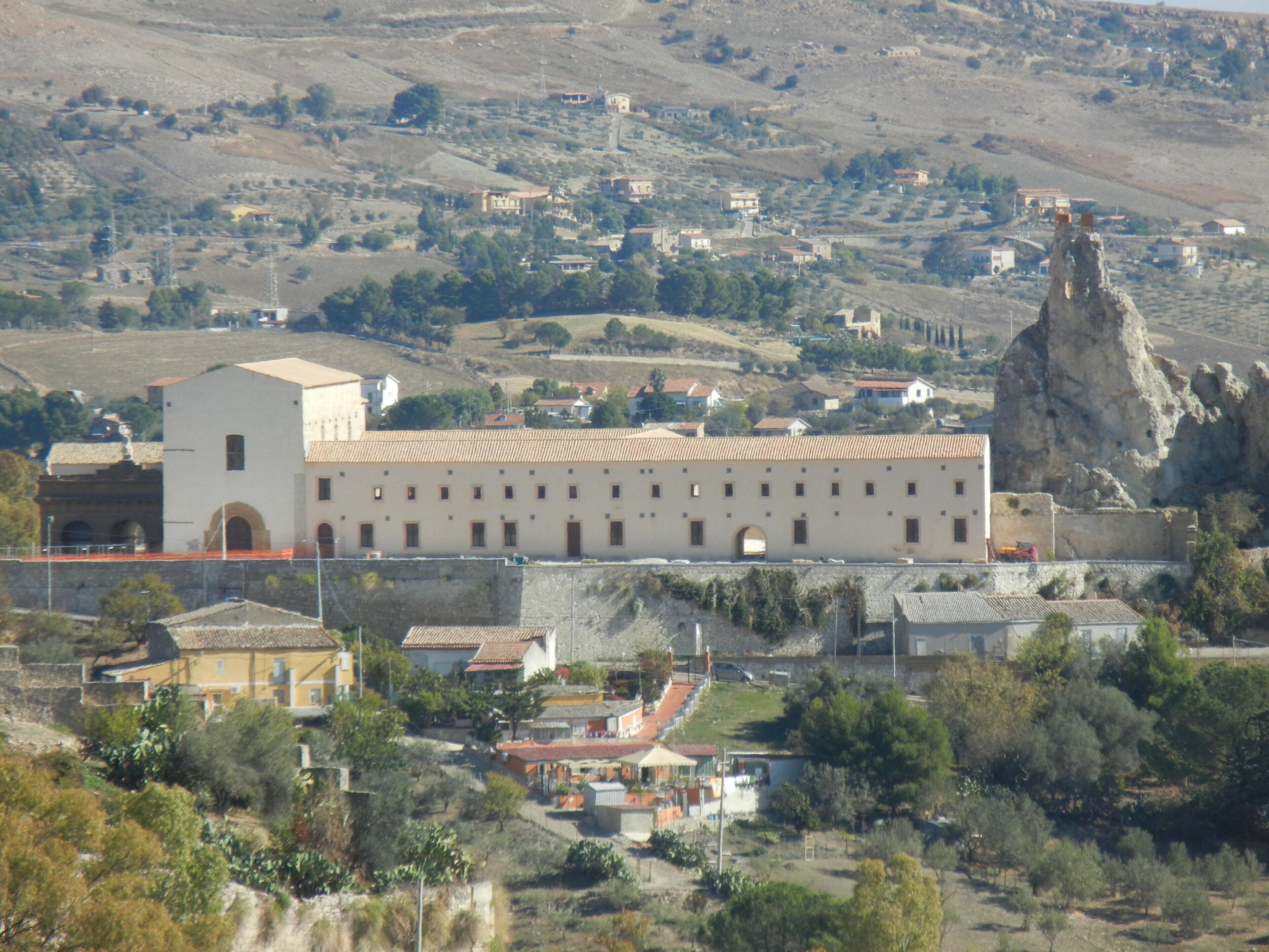 View of the church of Santa Maria degli Angeli in Caltanissetta, Italy. On the right, part of the ruins of Pietrarossa castle.