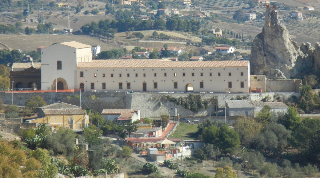 View of the church of Santa Maria degli Angeli in Caltanissetta, Italy. On the right, part of the ruins of Pietrarossa castle.