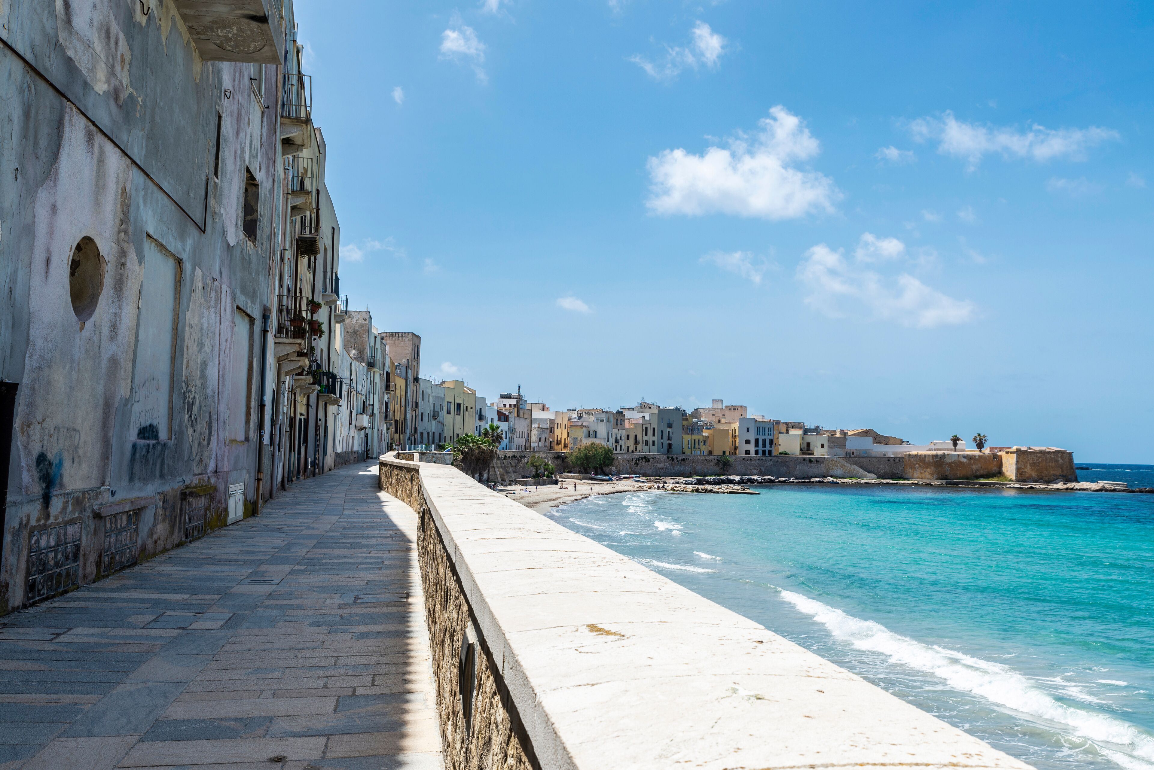 Promenade and beach in Marsala, Trapani, Sicily, Italy