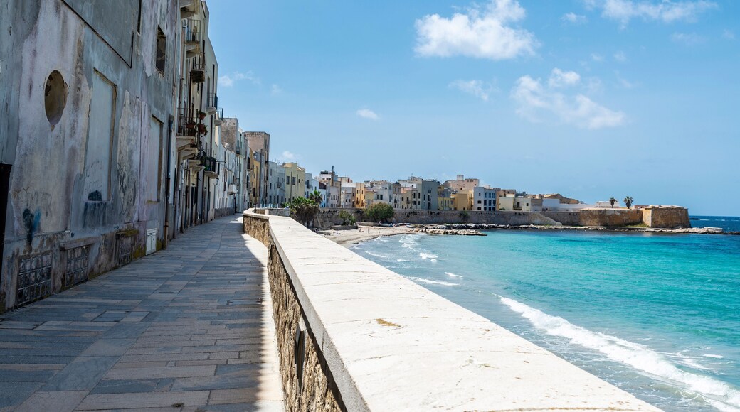 Promenade and beach in Marsala, Trapani, Sicily, Italy