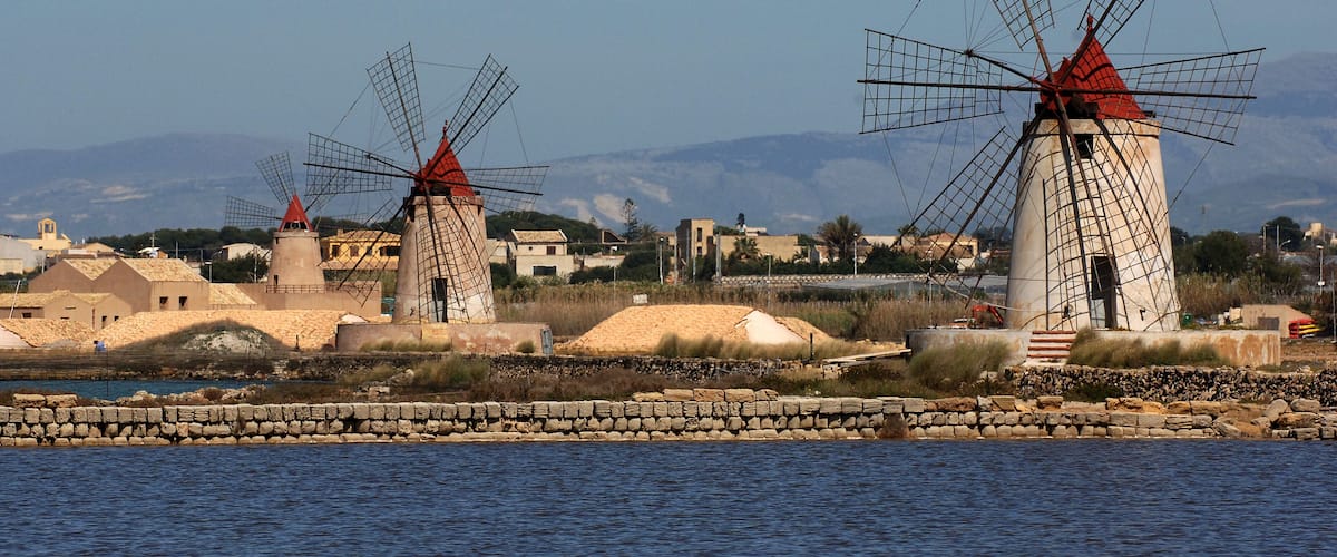 old windmill in sicily, marsala, trapani, italy