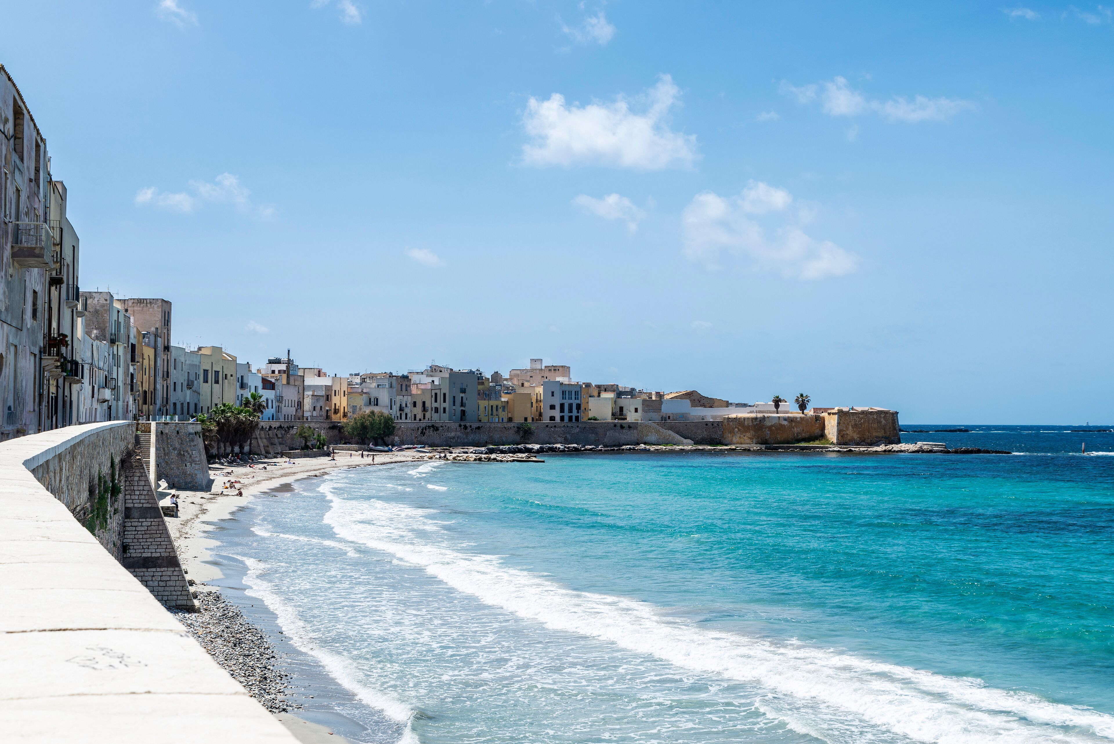 Promenade and beach in Marsala, Trapani, Sicily, Italy