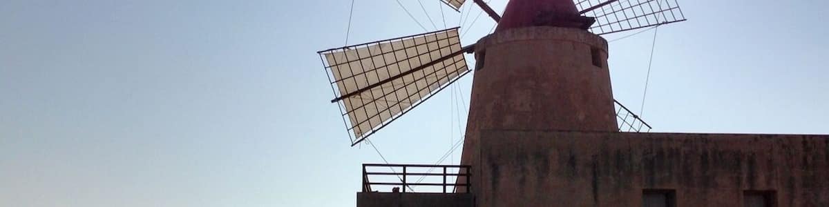 Wind mill at Mozia salt fields.
Mozia is a small island, formerly known as Motia and San Pantaleo in the Trapani province, in Sicily, Italy,