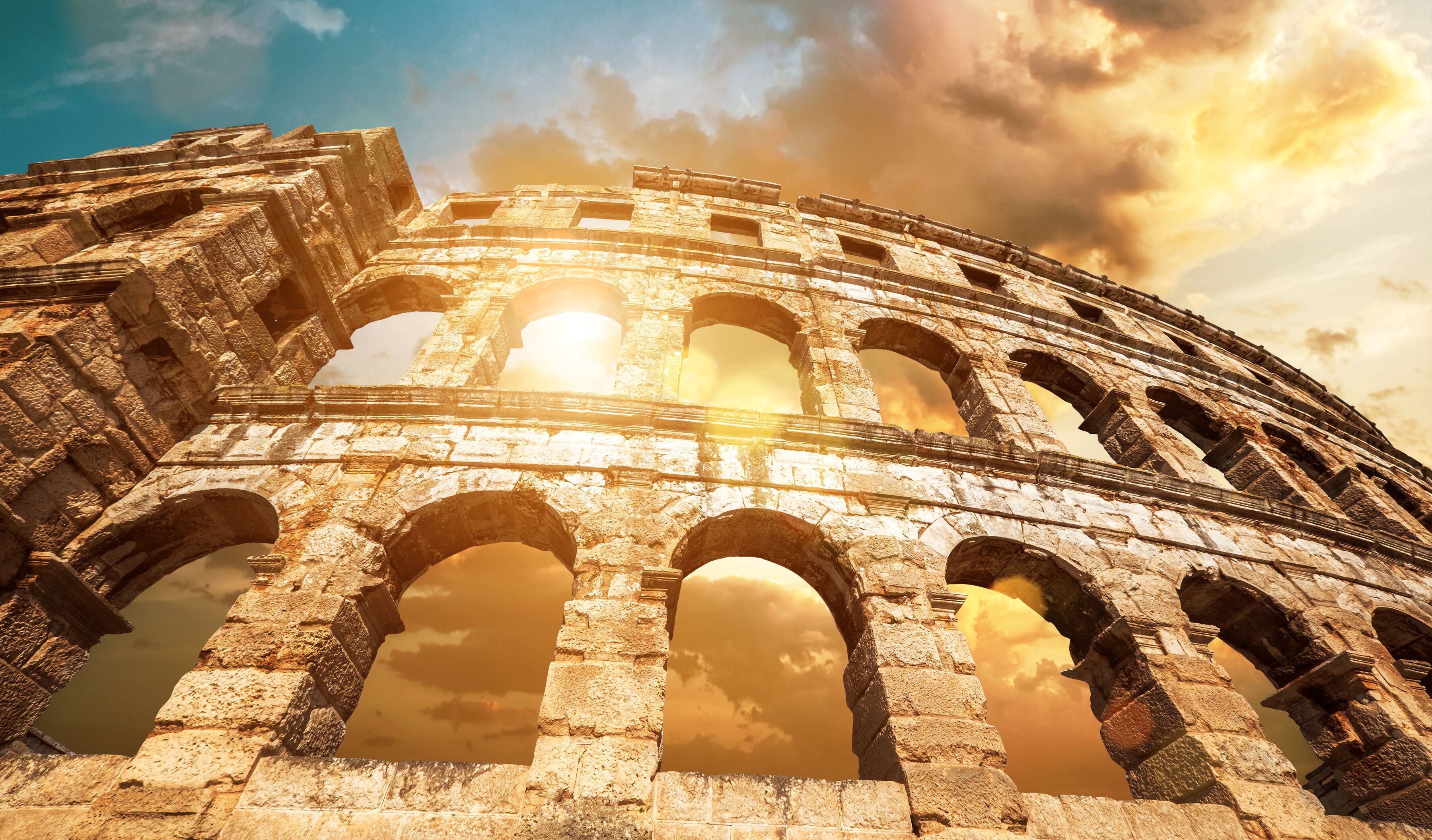 Pula amfitheater with dramatic sky