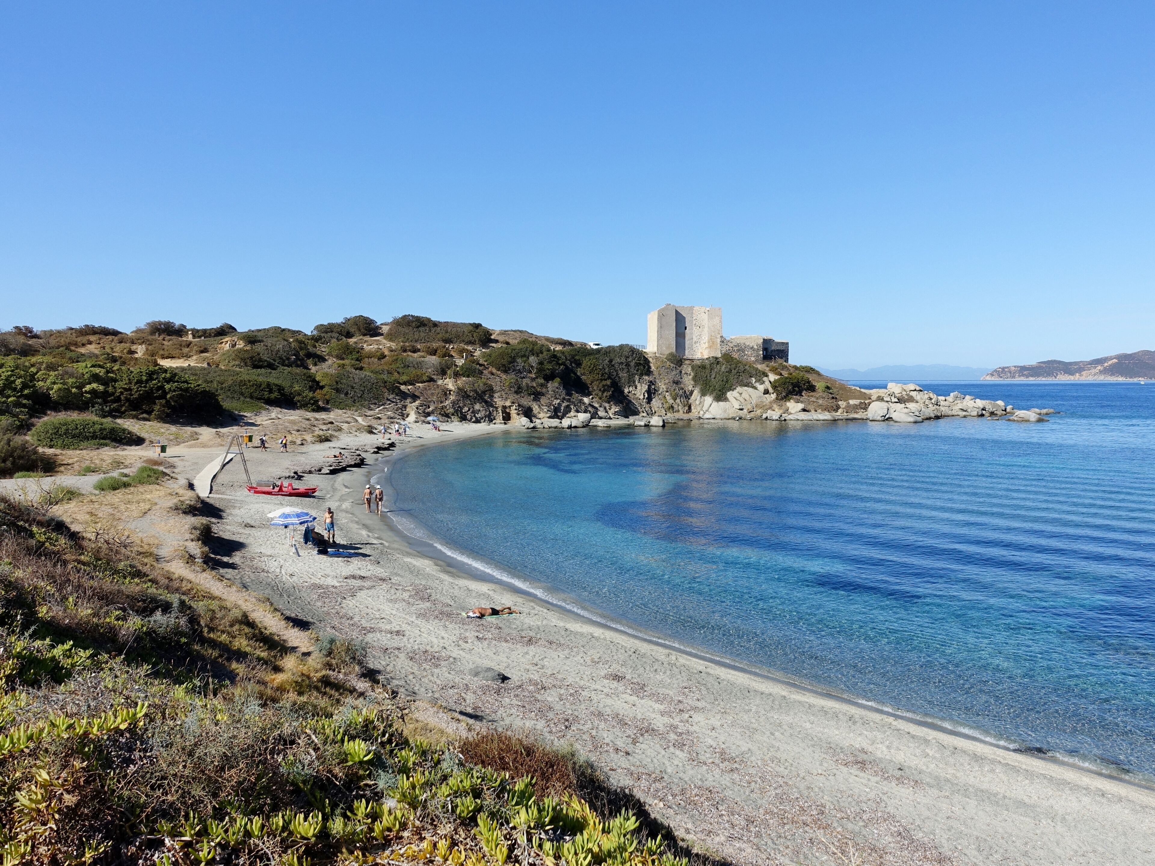 Strand an der Fortezza Vecchia, Gemeinde Villasimius, Sardinien, Italien