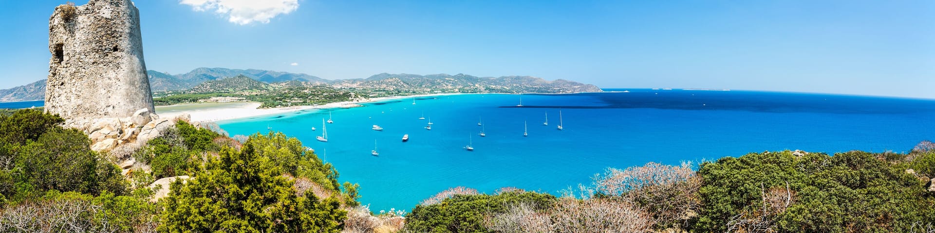 Panoramic view of Porto Giunco bay. Sardinia Island. Italy.