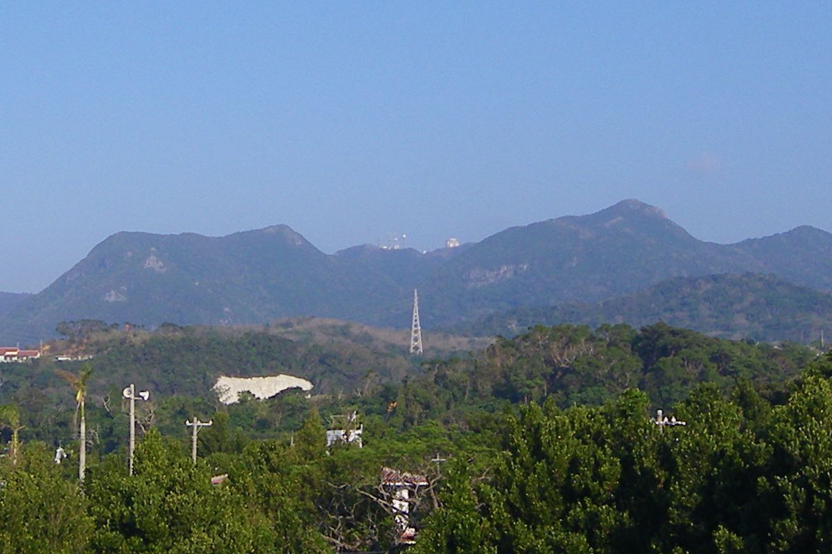 From left, Mount Sankaku, Mount Awa, Mount Yae, Mount Furushi, Mount Katuu seen at Nago City, Okinawa Prefecture, Japan