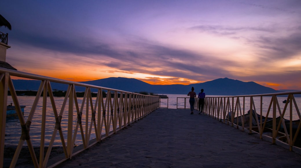 Landscape of a pier over Lake Chapala during the sunset in Mexico