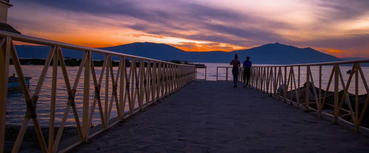 Landscape of a pier over Lake Chapala during the sunset in Mexico