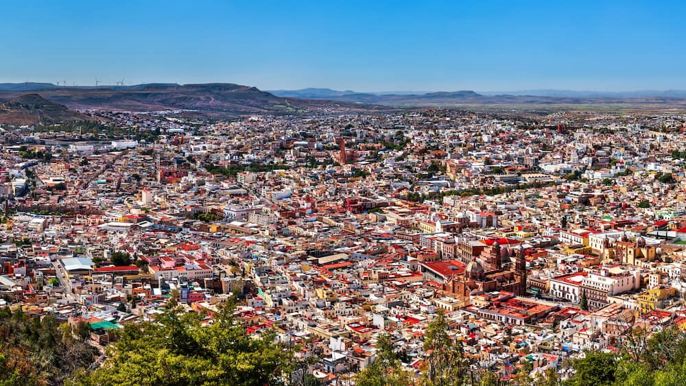 Skyline of Zacatecas old town, UNESCO word heritage site in Mexico