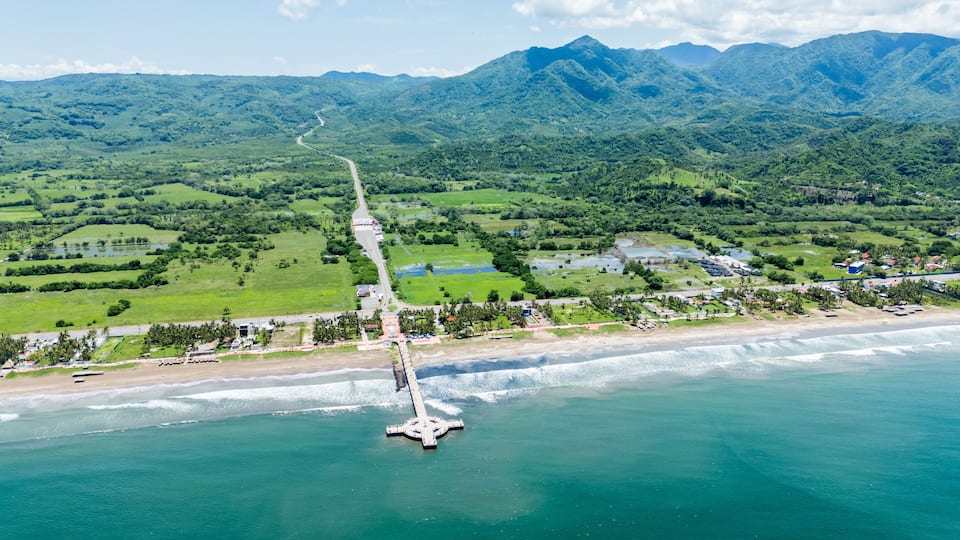 Aerial View of the Modern Pier and Highway in San Blas, Riviera Nayarit. Mexico