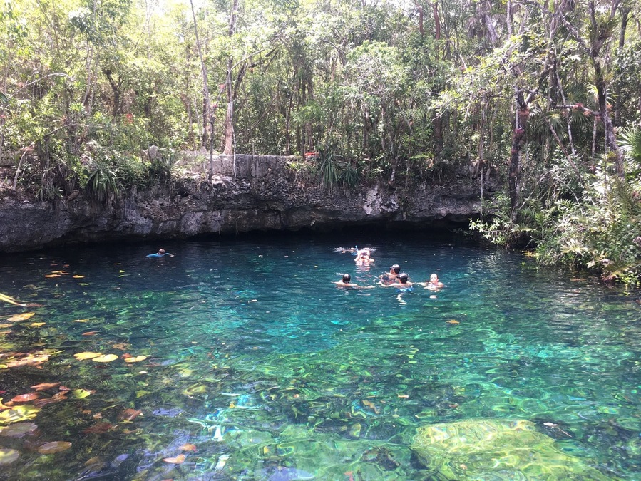 cliff jumping into this beautiful cenote