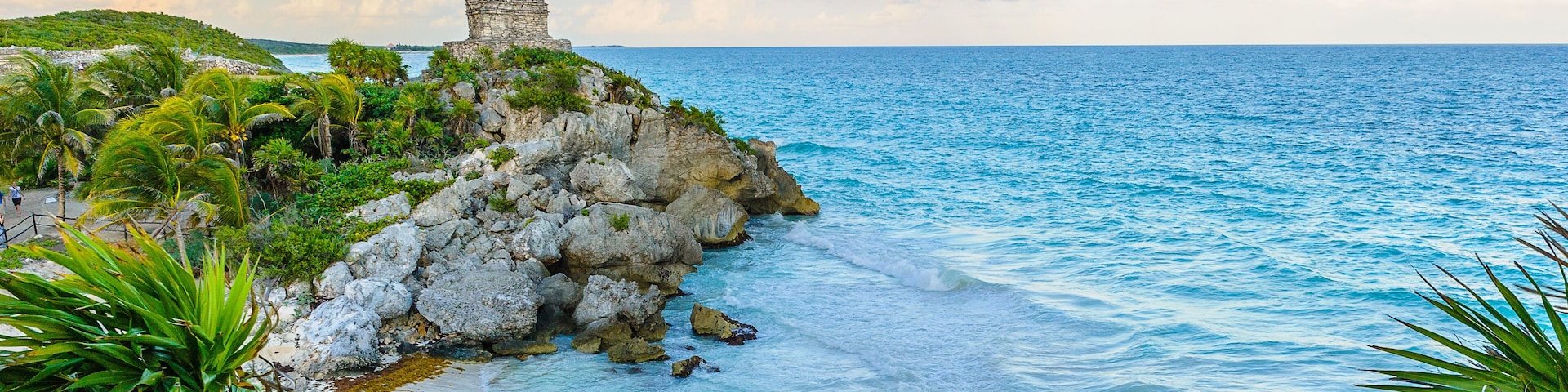 The seaside view of the Castle at Tulum, Atlantic Ocean, Mexico, Yutacan