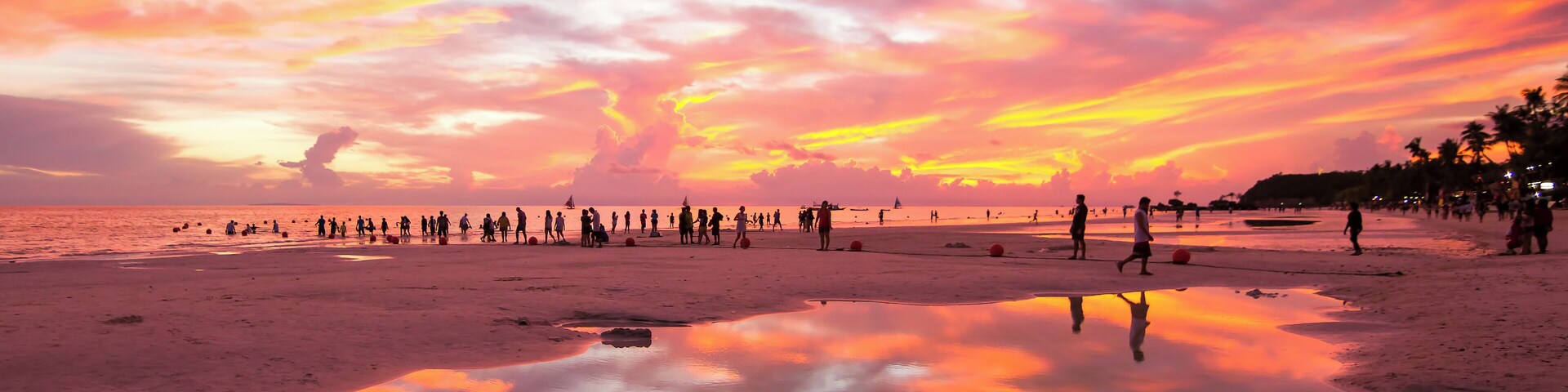 Boracay Island's famous fiery sunsets will probably leave you gazing in awe. #asia #philippines #boracay #island #sunset #beach #sea #reflection #sky