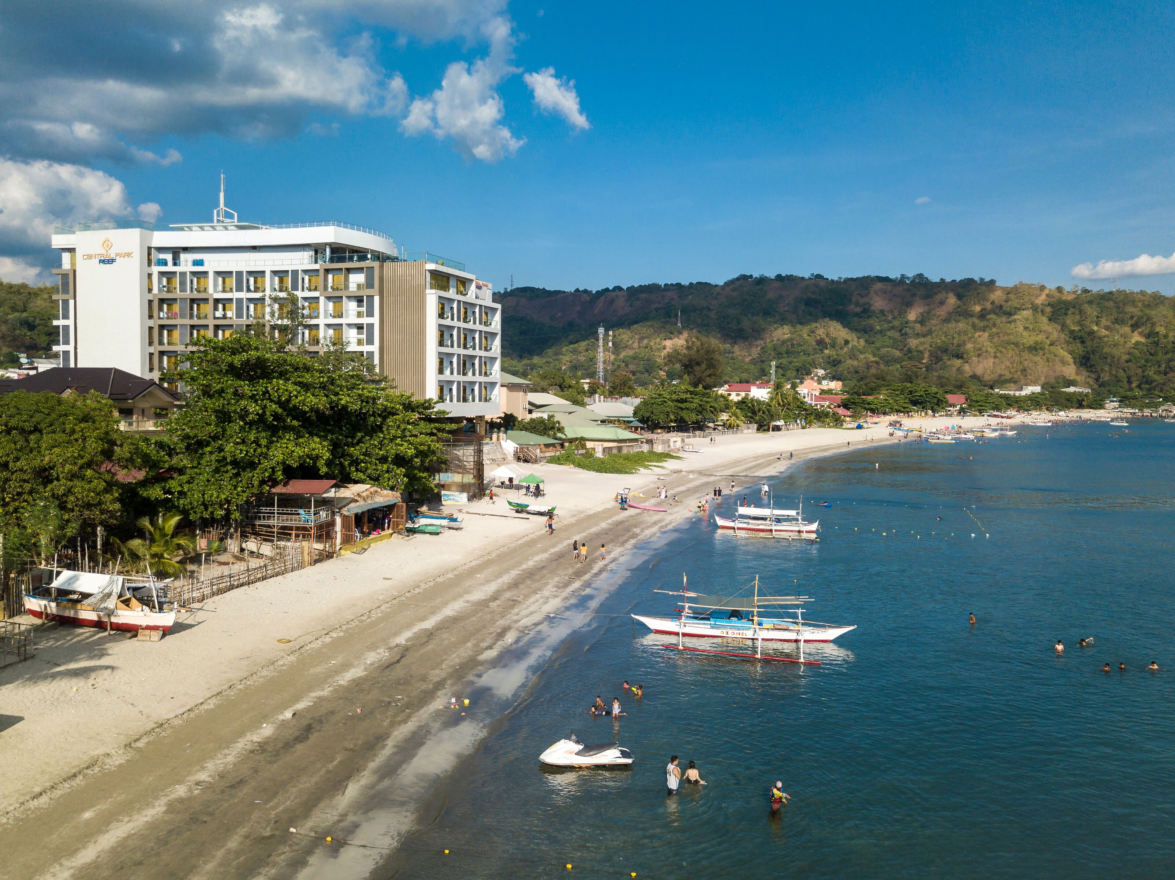 Olongapo, Zambales, Philippines - Aerial of the coast and resorts along Barretto beach.