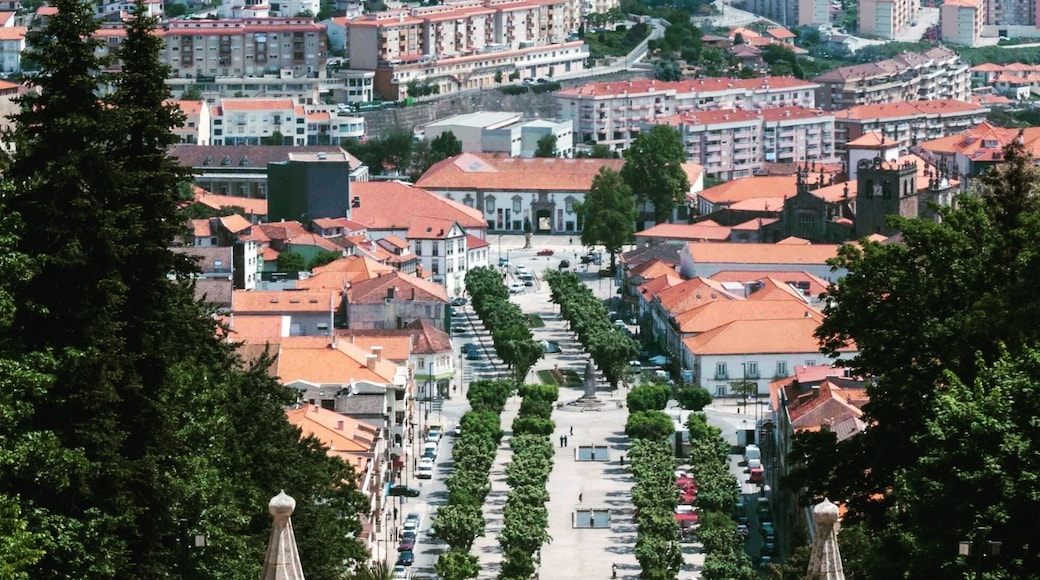 What's a road-trip without unplanned stops?
One such for us was in the town of Lamego. We spent some moments admiring its cathedral. Right in front of the church was a courtyard surrounded by carved pillars with statues. And ahead of that, was this breathtaking view of the town. This recommendation came from our fantastic hosts at Quinta de Tourais in Douro Valley.