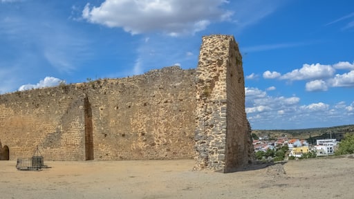 View at the Medieval fortress walls ruins and garden on medieval downtown city, in Miranda do Douro