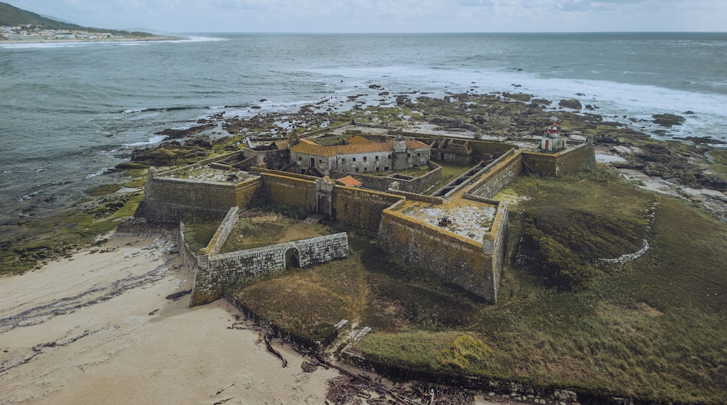Aerial view of coastal fortress Forte da Insua, Cristelo, Viana do Castelo, Portugal.