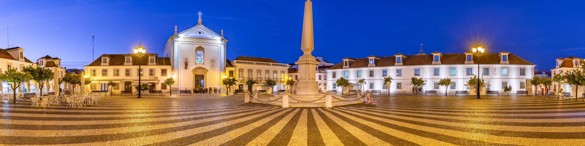 Panoramic photo of Praça Marquês de Pombal, Vila Real de Santo António, Algarve, Portugal