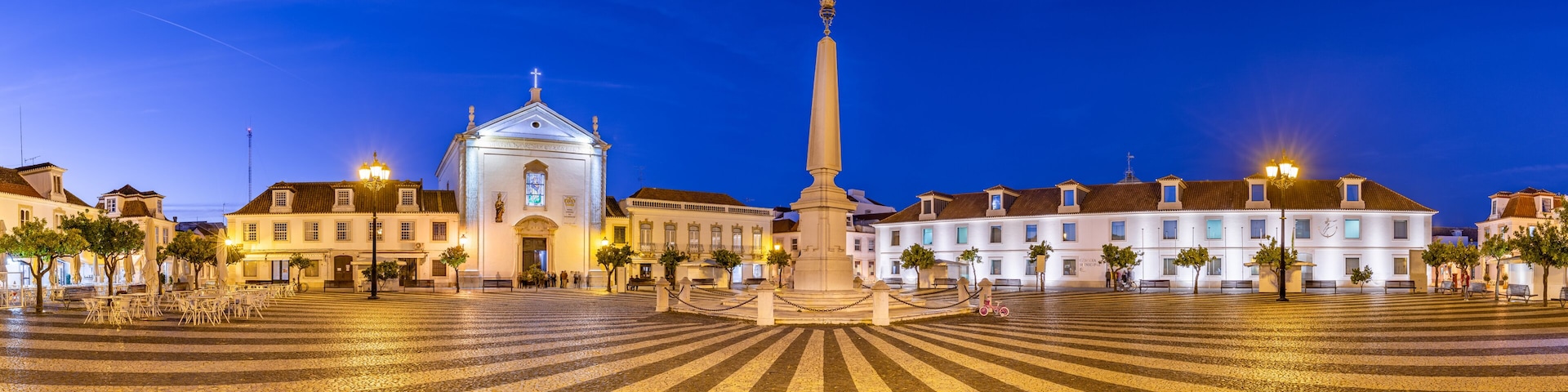 Panoramic photo of Praça Marquês de Pombal, Vila Real de Santo António, Algarve, Portugal