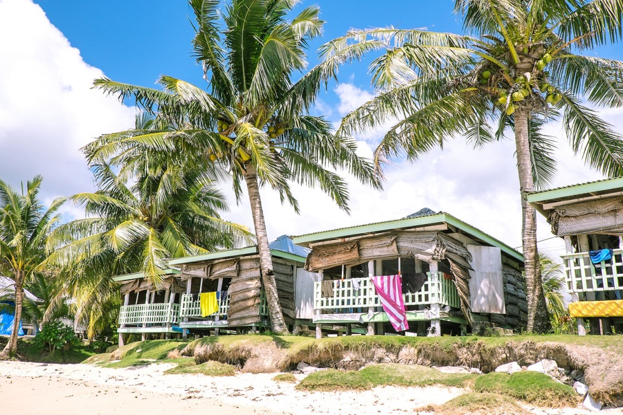 Traditional fale beach hut accommodation on Manase Beach, Savai'i, Samoa, South Pacific