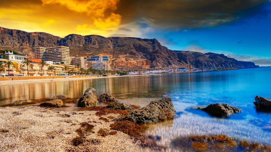 Beautiful views of the Aguadulce coast (Almeria) Composition of nature.Traveling through Spain.