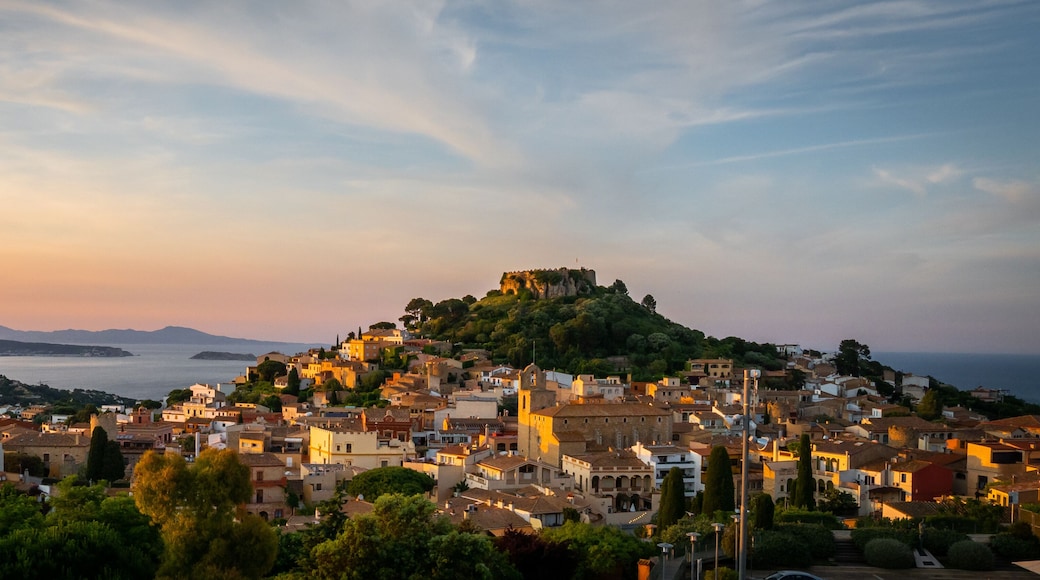 panorama of Begur old town and castle at sunset (Costa Brava - Girona - Spain)