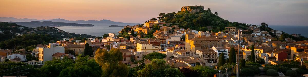 panorama of Begur old town and castle at sunset (Costa Brava - Girona - Spain)