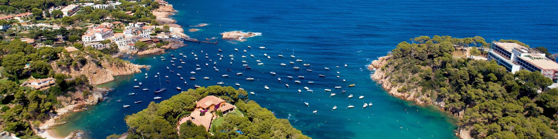 Aerial view of Fornells and Aiguablava creek in Begur, Catalonia