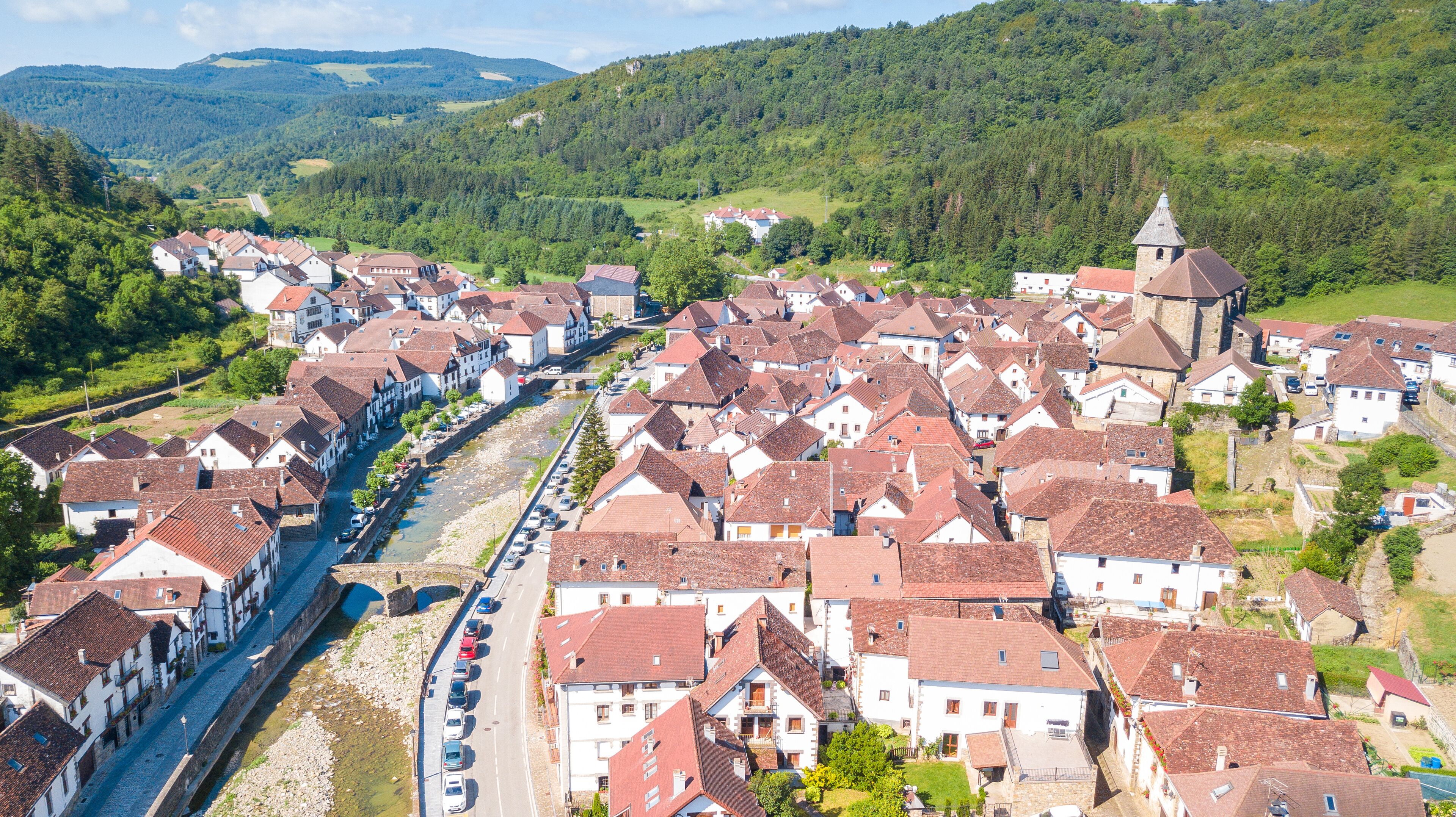 aerial view of otsagabia rural town, Spain