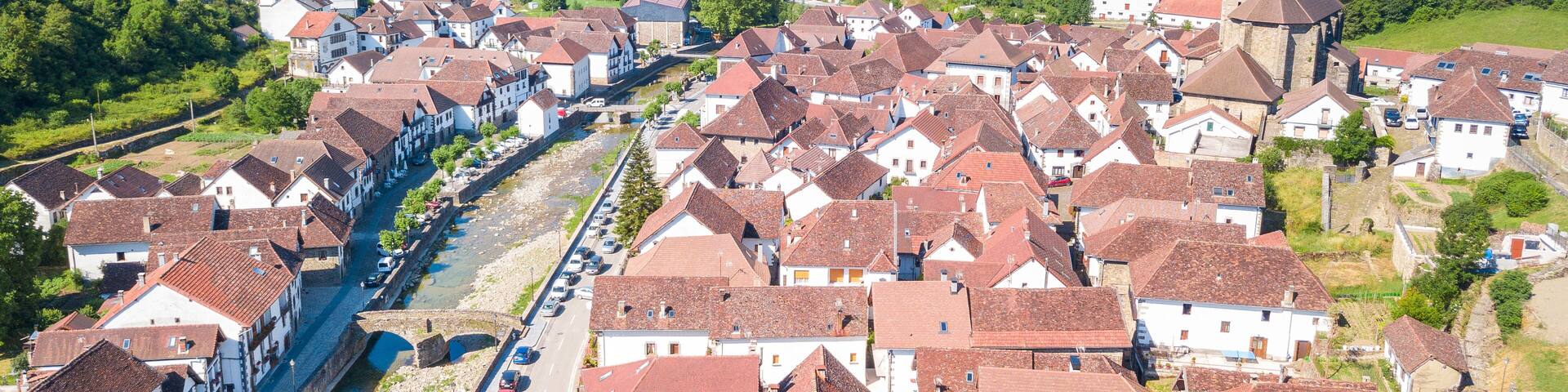 aerial view of otsagabia rural town, Spain